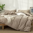 thumbnail image 3 of MooMee Washed Cotton Duvet Cover Set Linen Like Textured Breathable 3-Piece (Light Camel, Oversized King), 3 of 6
