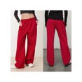 thumbnail image 2 of Argulvti Women Track Pants Elastic Waist Solid Color Causal Wide Leg Lounge Trousers with Pockets, 2 of 8