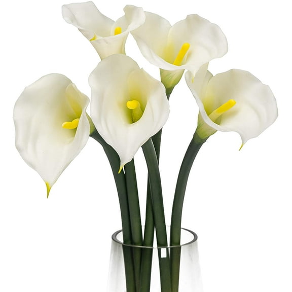 Artificial Flowers Calla Lilly 25.6'' Large Latex Fake Bouquet Soft Real Touch Long Stem Plants 5 Pcs for Home,Living Room,Bedroom,Dining Table,Office,Weddings Party Garden Decor(White)