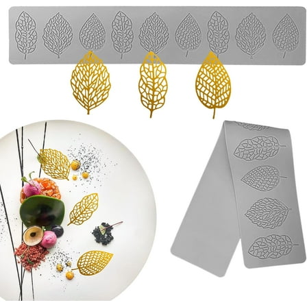 Leaf Molds Silicone (2 PCS) Jopgeey Fondant Tuile Molds set with Multi Leaves Hollow 3D Chocolate Candy Lace Silicone Molds for Baking, Polymer Clay, Sugar Craft Dessert Cupcake Cake Decorating