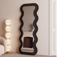 thumbnail image 5 of BOJOY Full Length Irregular Wavy Mirror 63"x24", Arched Floor Mirror Standing Hanging or Leaning Against Wall for Bedroom, Flannel Wrapped Wooden Frame -Light Coffee, 5 of 8