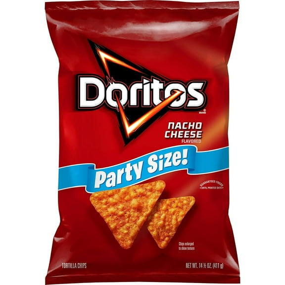 Doritos Tortilla Chips, Nacho Cheese Chips, Party Size, 14.5oz Bag ( PACK OF 2 )