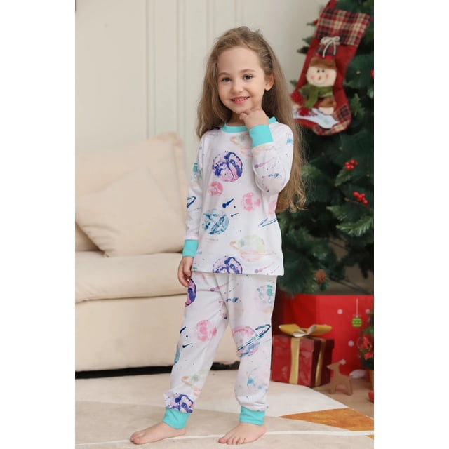 Conjunto de pijamas de algodón de manga larga para niños, Tops largos, pantalones, ropa de casa de dibujos animados, Navidad, Papá Noel, trajes de bebé para niños pequeños