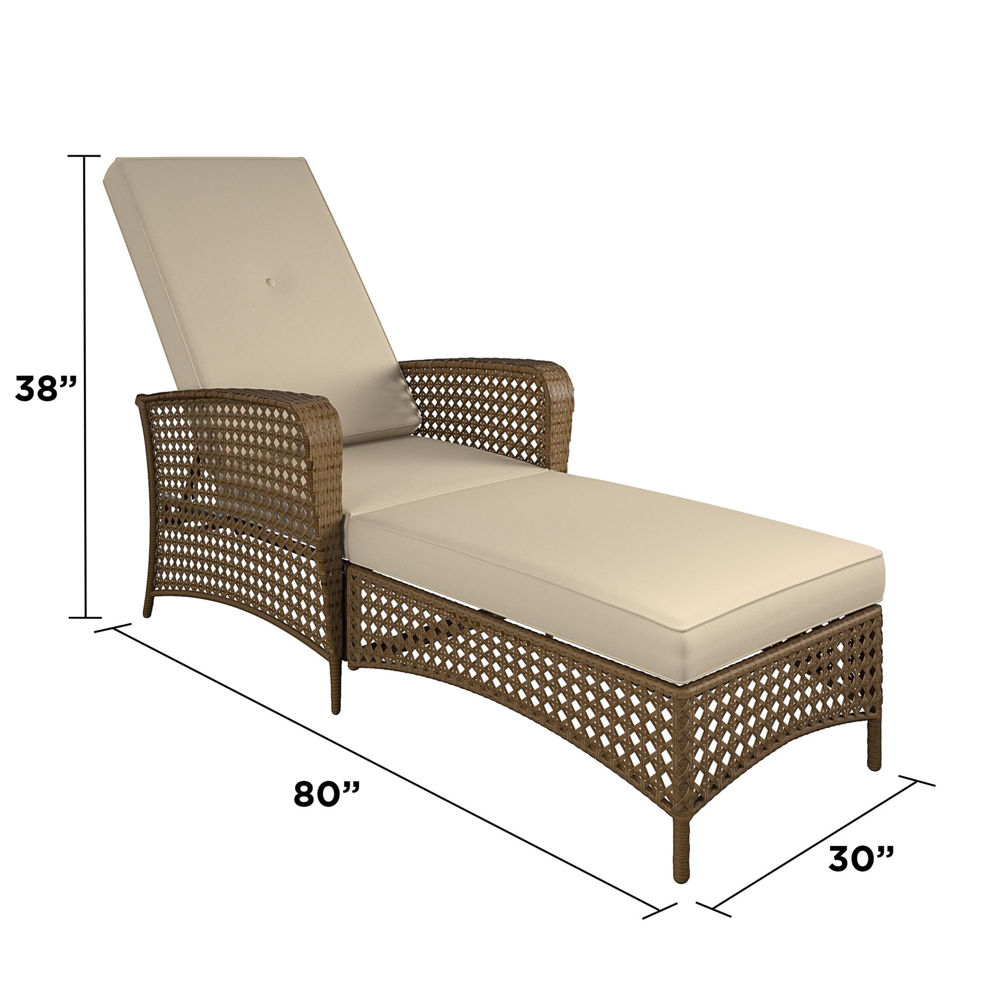 COSCO Outdoor Living Adjustable Chaise Lounge Chair Patio Furniture, Brown Wicker and Tan Cushion