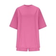 thumbnail image 4 of Guieoi Summer Two-Piece Outfit Solid-Color Round-Neck 3/4-Sleeve Top + Shorts Casual Matching Set Pink XL, 4 of 8