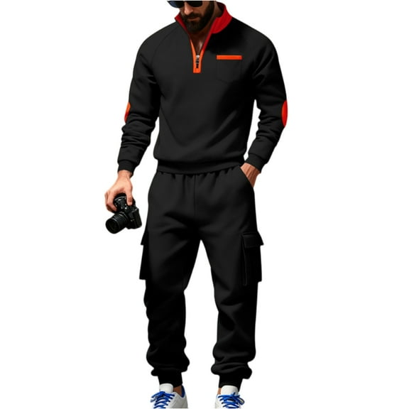 MLQIDK Men's Big and Tall Track Suits Workout Gym Sport Fleece Hoodie and Cargo Sweatpants Jogging Sweat Suits Sweatsuits Athletic Lounge Outfit 2 Piece Set Winter Suit Sets Light Gray L