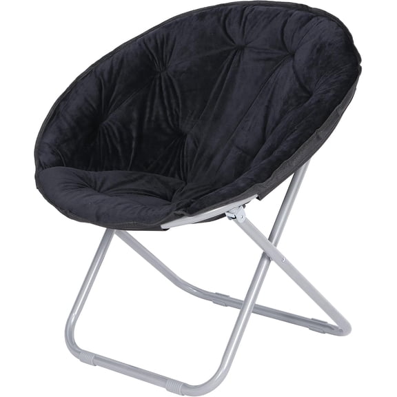 Saucer Chair, Faux Fur Folding Moon Chair for Adults & Teens, Soft Comfy Lounge Chair with Metal Frame, No Assembly, Foldable Chair for Bedroom, Dorm Room, Apartment, Black