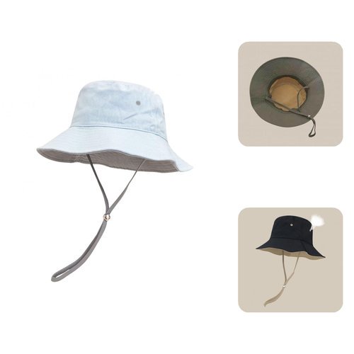 Bucket Hat Windproof Rope Casual Adjustable Washable Plain UV Protection Solid Color Breathable Men Women Summer Sun Hat Cap for Outdoor