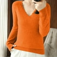 thumbnail image 4 of Fmbrln Womens V Neck Basic Sweaters Fall Winter Fashion Long Sleeve Solid Color Sweaters Tops Casual Loose Comfy Pullover Sweaters Orange S, 4 of 4