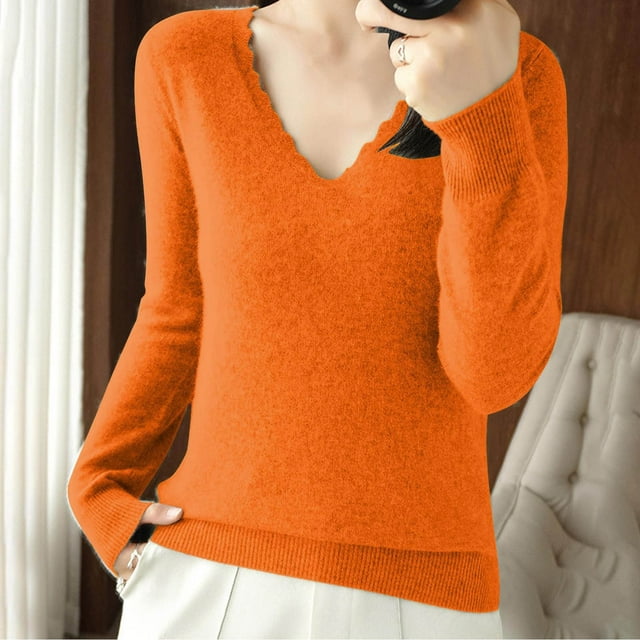 EGNMCR Chandail à Col Rond Mode Femme Décontracté Col Semi-Montant Couleur Unie Ample Base Tricoté Chandail Femme Blouse Polyester