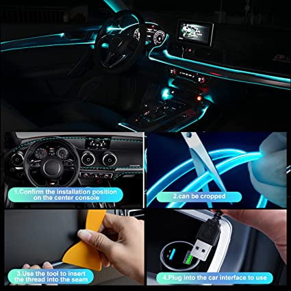 Éclairage IntéRieur De Voiture,5m Bande Lumineuse à LED de Voiture,5v Bande LED  Intérieur Auto,Adaptée à toutes les lumières ambiantes de modèle de voiture( bleu) 