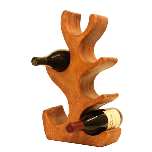 G6 Collection Wooden Hand Carved 18" Tall 6 Bottles Wine Rack Bottle Holder Free Standing Wood Home Decor Accent Decoration Gift Bar Handmade Art Handcrafted