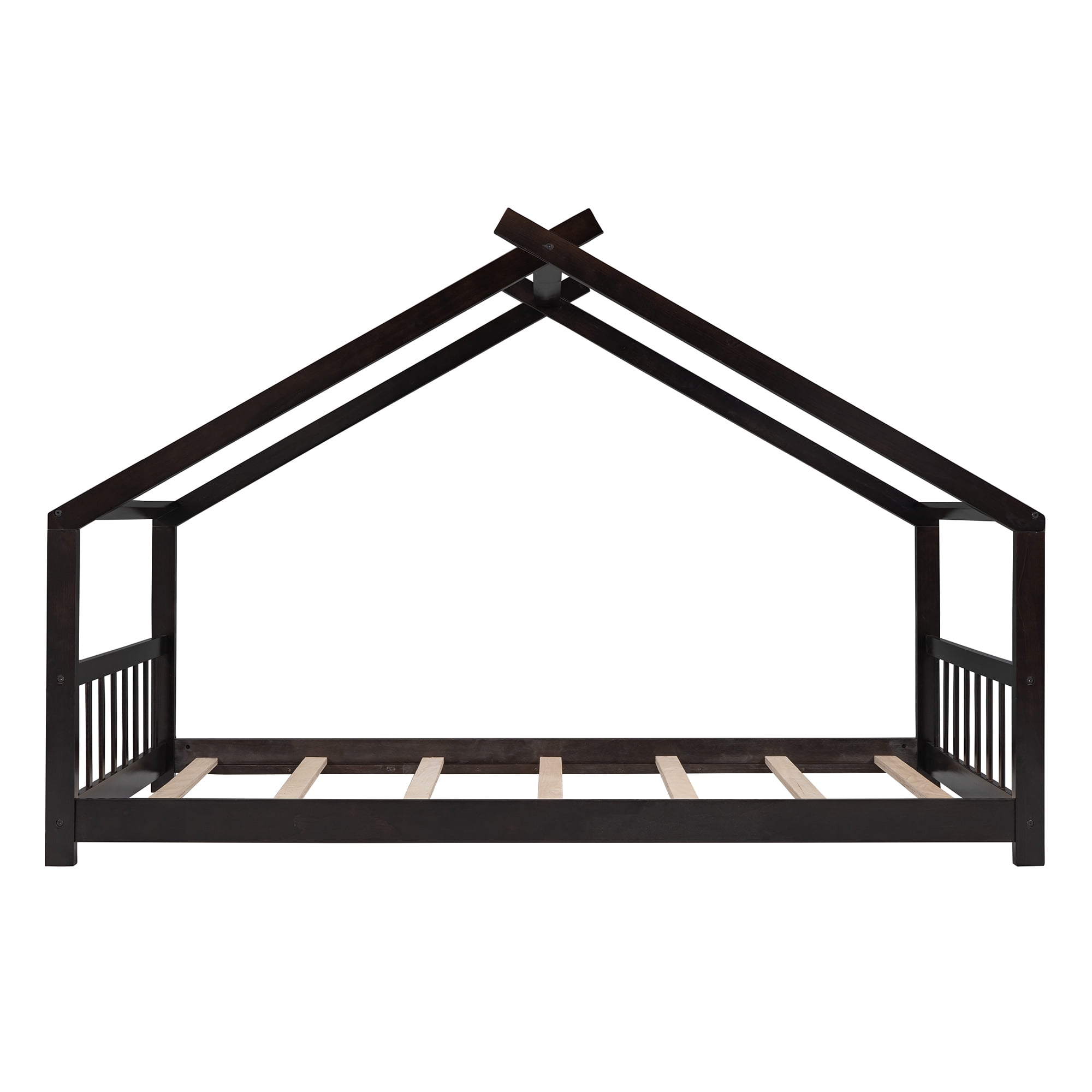 Gewnee Wood Twin Size House-Shaped Platform Bed with Headboard and Footboard for Kids,Espresso