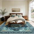 thumbnail image 2 of KoshiMe Washable Area Rug 8'x10', Non-Slip Soft Vintage Distress Floral Rugs for Living Room, Stain Resistant Low Pile Medallion Carpet for Dining Room Office, Teal Green, 2 of 9
