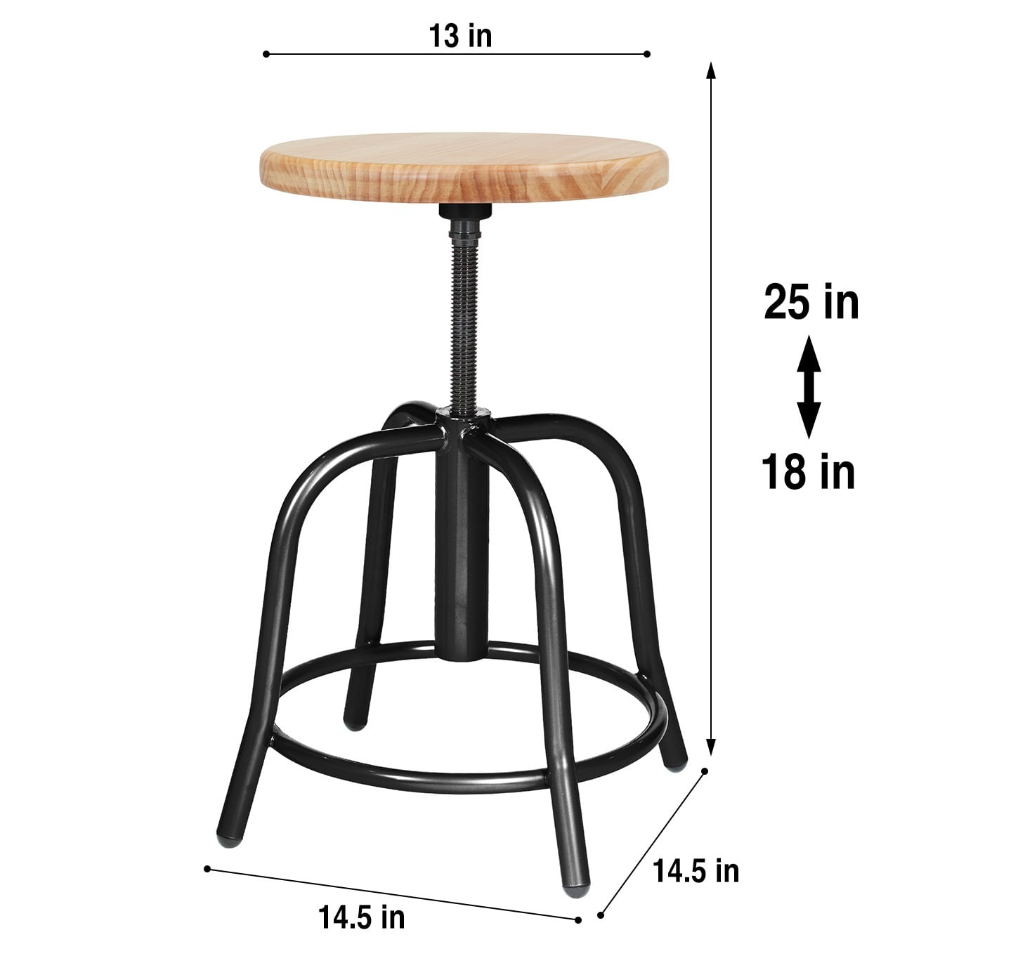 Hampden Furnishings Vince Collection Swivel Stool with Wood Seat, Black Frame