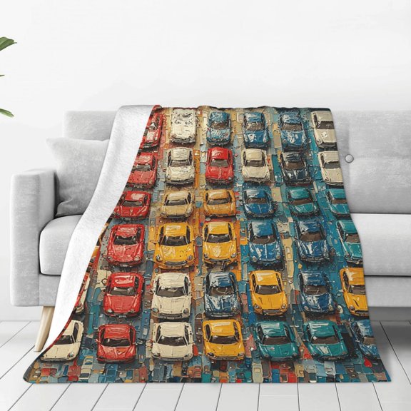 Ultra-Soft Flannel Fleece Blanket 40x30, Anti-Pilling Throw Blanket, for Couch Bed Sofa Travel Camping , Colorful Cars Patterns Art