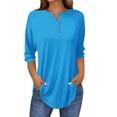 thumbnail image 2 of Women's Long Sleeve T-shirt 3/4 Length Sleeve Womens Tops 2025 Spring Neck Casual Print Tunic T Shirts Three Quarter Length Womens Tops,Blue Women's Long sleeve T-shirt M, 2 of 5