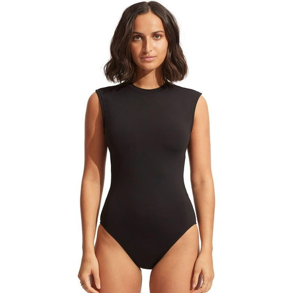 Seafolly Women's Standard Collective Cap Sleeve One-Piece, Black