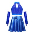 thumbnail image 4 of Doomiva Girls Jazz Latin Dance Outfits Sequin Crop Top with Metallic Skirt Gloves Ballroom Dancewear Blue 10, 4 of 7