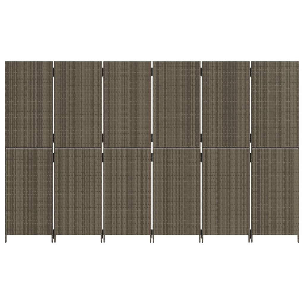 vidaXL Room Divider 6 Panels Gray Poly Rattan
