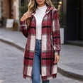 thumbnail image 2 of Busydd Long Plaid Trench Coat Women Fashion Long Sleeve Zip Up Fall Jackets Casual Hooded Drawstring Outerwear Jacket with Pockets, 2 of 10