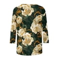thumbnail image 5 of YUGYXL Women's Casual 3/4 Sleeve T-Shirts Round Neck Cute Floral Printed Tunic Tops Basic Tees Business Work Blouses J Multicolor S, 5 of 5