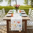 thumbnail image 4 of Botanical Wildflowers 70 Inch Table Runner, Spring Farmhouse Floral Grey Plaid Farmhouse Dresser Scarf Cotton & Linen Tablerunner for Dining/Kitchen Island/Holiday Party Décor 13" x 70", 4 of 9