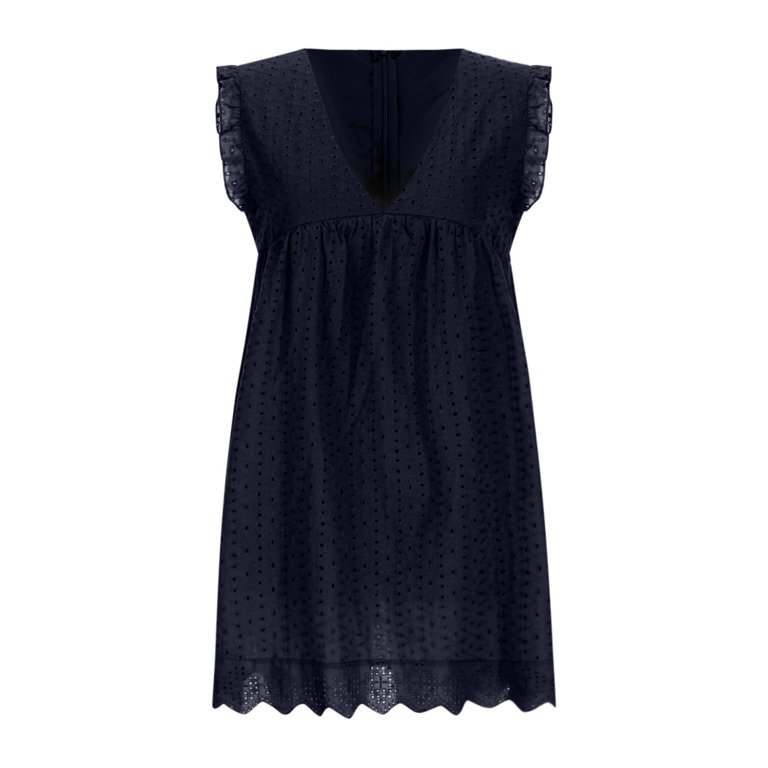 Women's Lace Hollow out Dresses Solid Color Deep V Neck Tunic Dress Trendy  Zipper Back Sleeveless Lace Hem Mini Sundress - Walmart.com