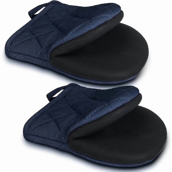 7-Inch Mini Oven Mitts, 1 Pair, 500°F Heat Resistant with Non-Slip Silicone Grip for Kitchen & BBQ,Dark Blue