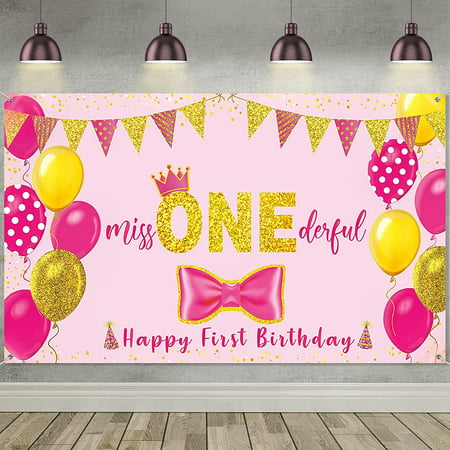 Girls 1st Birthday Backdrop Banner, Large Fabric Pink Gold Miss Onederful  Photography Background for Toddler Little Girl First Birthday Cake Table  Party Decorations Supplies  x  inch | Walmart Canada