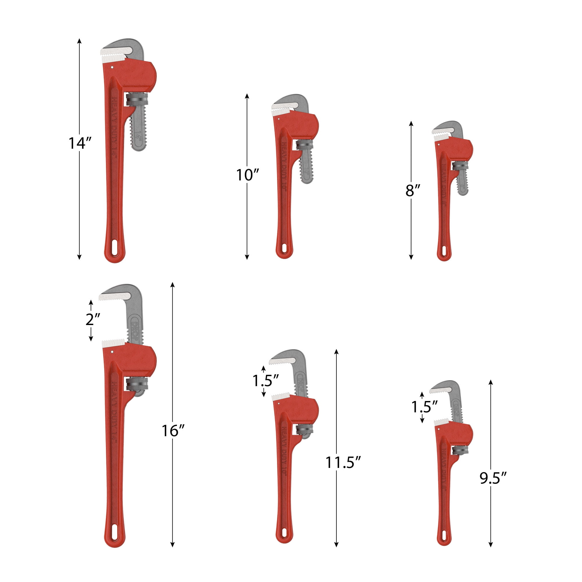 Stalwart 14-Inch, 10-Inch, and 8-Inch 3-Piece Plumbing Wrench Set (Red)