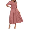thumbnail image 1 of Robe d'Été 2023 pour Femmes à Manches Bouffantes, Smockée, à Fleurs, Col Ras du Cou, en Dentelle, Midi, Robes Décontractées pour Femmes, 1 of 5