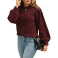 thumbnail image 3 of Chandail Tricoté à Col Rond pour Femmes, Manches Longues, avec Nœud dans le Dos, Rouge Vin, TP, 3 of 10
