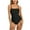 Black, variant on WREESH Women's Waves Square Neck One Piece Swimsuit Tummy Control Modest Bathing Suit Full Coverages Slim Solid Color Swimwear Black