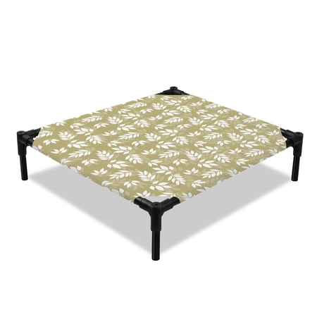 Leaves Elevated Dog Bed Abstract Country Spring Yellow White Leaf Plant Yellow Cooling Breathable Outdoor Raised Dog Cot Bed with Metal Frame Non-Slip Feet for Small Dog 20x20in