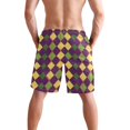 thumbnail image 2 of joogoo Men's Swim Trunks Mardi Gras Checkered Beach Shorts with Pockets L, 2 of 6