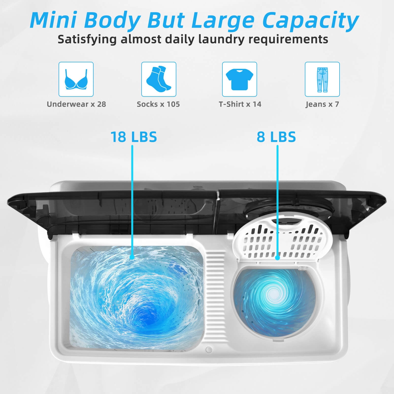 Costway 26lbs Portable Semi-automatic Twin Tub Washing Machine with Drain Pump Black
