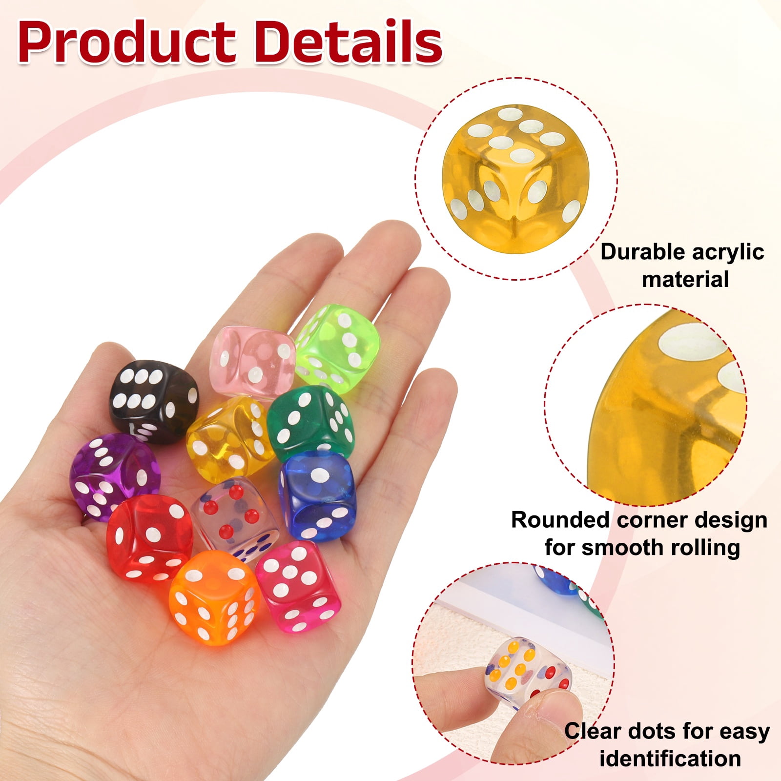 100Pcs Translucent Polyhedral Dice 16mm Square Dice W Rounded Edge, Yellow