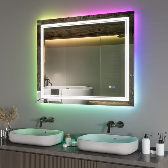Deervalley 40"X 32" RGB LED Bathroom Mirror, Front Light And RGB Backlit Lighted Vanity Mirror