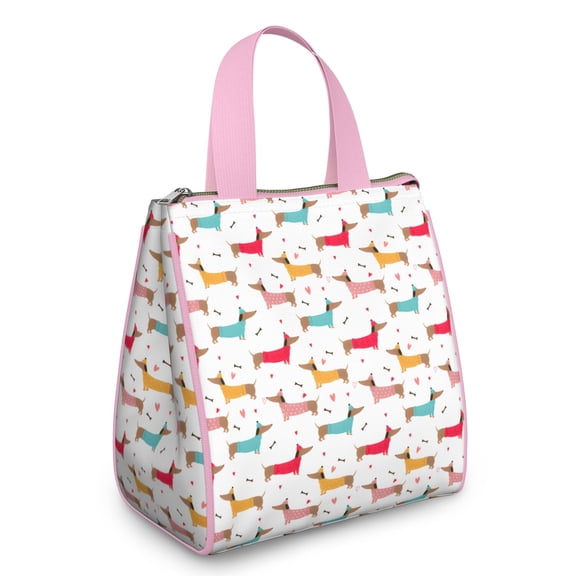 Colorful Funny Dachshund Insulated Lunch Bag for Women & Adults,Large Portable Soft Cooler Lunch Bag,Thermal Food Storage Tote with Pearl Cotton,8.66L,8.75x5.75x9.5 Inch