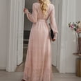 thumbnail image 4 of Vestido largo de mujer con cuello en V fruncido con volantes, manga acampanada, lentejuelas cruzadas, abertura lateral, cintura alta, vestido largo con cinturón, 4 of 6
