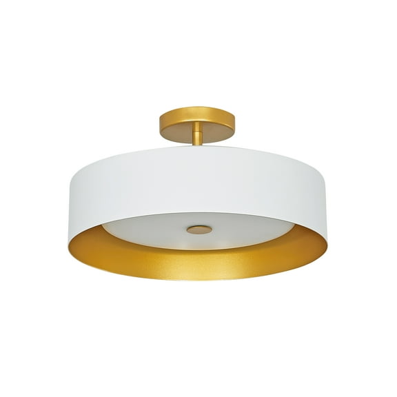 Bromi Design Lynch 3-Light Semi-Flush Mount Ceiling Fixture in White and Gold