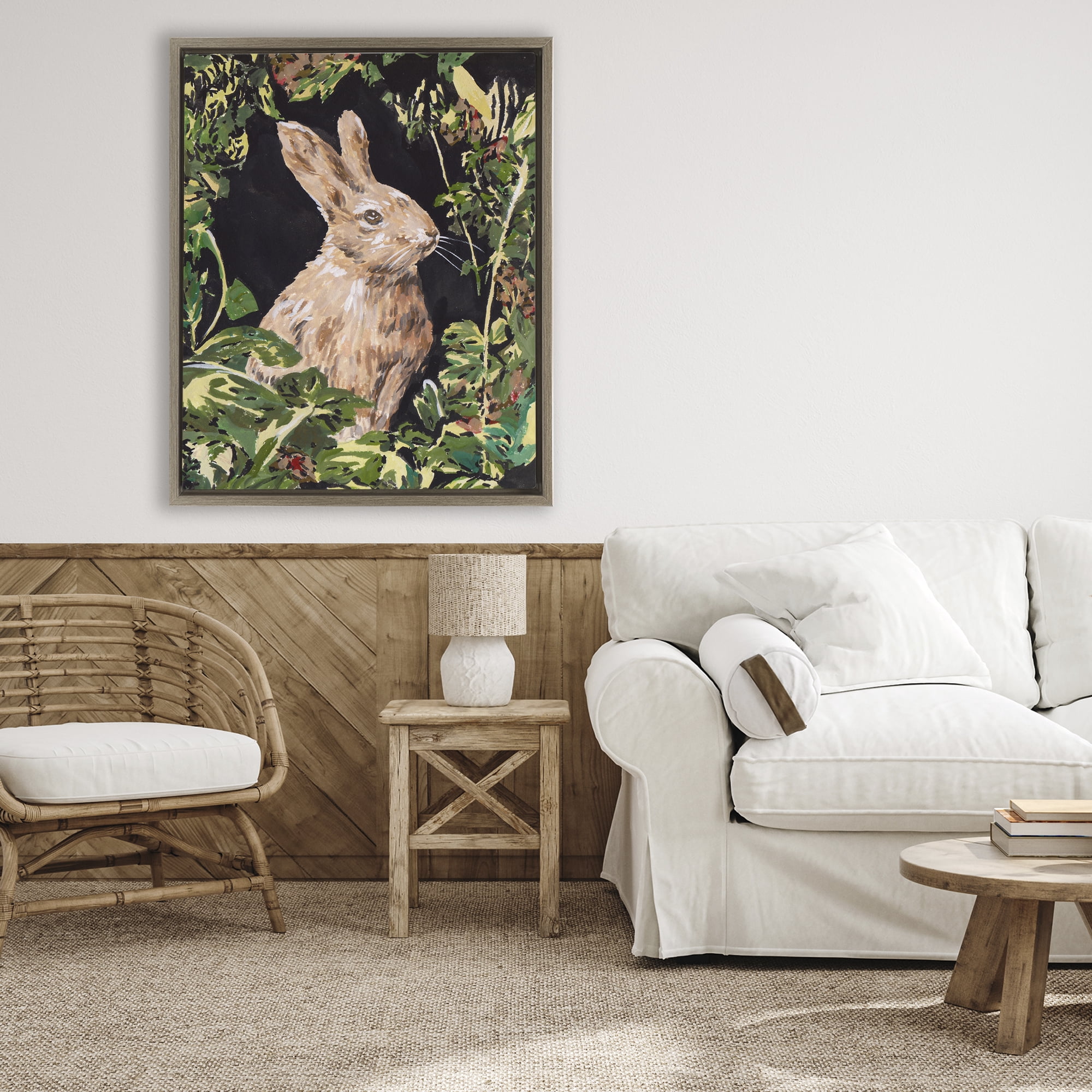 Stupell Industries Wreathed Botanicals Rabbit Brown Framed Floater Canvas Wall Art, design by Melissa Wang