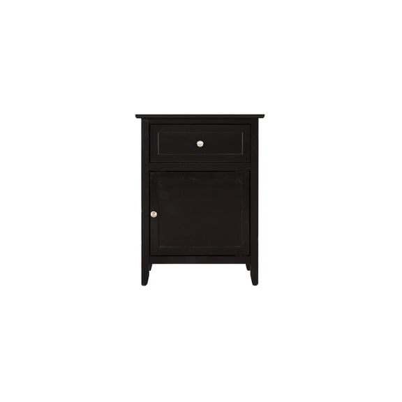 Black Nightstand - 1 Drawer & 1 Door - Modern Storage Cabinet - Fully Assembled
