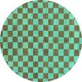 thumbnail image 1 of Ahgly Company Indoor Round Checkered Turquoise Blue Modern Area Rugs, 6' Round, 1 of 4