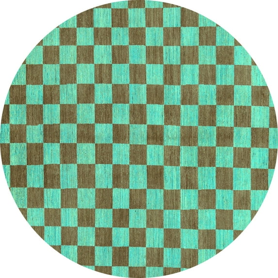 Ahgly Company Indoor Round Checkered Turquoise Blue Modern Area Rugs, 6' Round