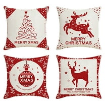 Luoshdecor 4Pcs Christmas Theme Pillow Cover, 18x18 in Winter Decorative Merry Christmas Home Throw Pillow Covers,Xmas Gift for Sofa, Bed,Decor