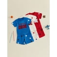 thumbnail image 3 of BemeyourBBs Toddler Baby Boys 4th of July Outfit Patriot Independent Day Summer Clothes All American Dude Letter Embroidery Short Sleeve T Shirt and Star Shorts Set Toddler Baby Boy Summer Outfit, 3 of 9
