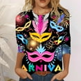thumbnail image 2 of TSADFHJI Hauts d'Hiver pour Femmes Tendance Joyeuses Fêtes Imprimé Manches 3/4 Col Rond T-Shirt Blouse TTTG Noir, 2 of 5