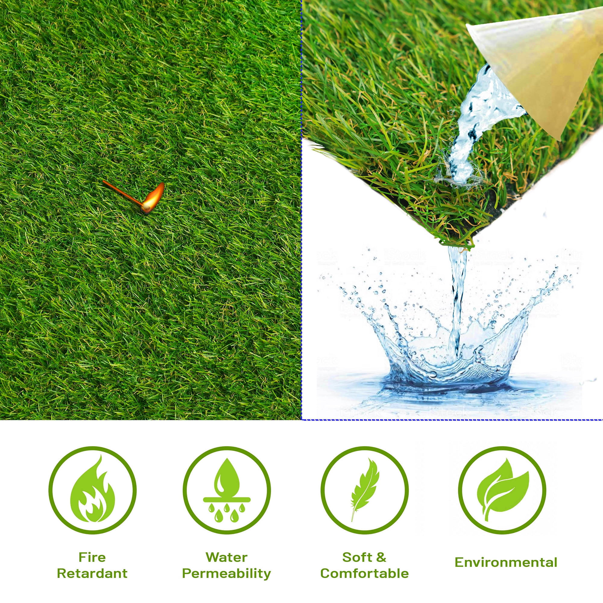 Superior Waterproof 6' x 9', Indoor/Outdoor Artificial Grass Area Rug, Synthetic Turf Rugs, Green